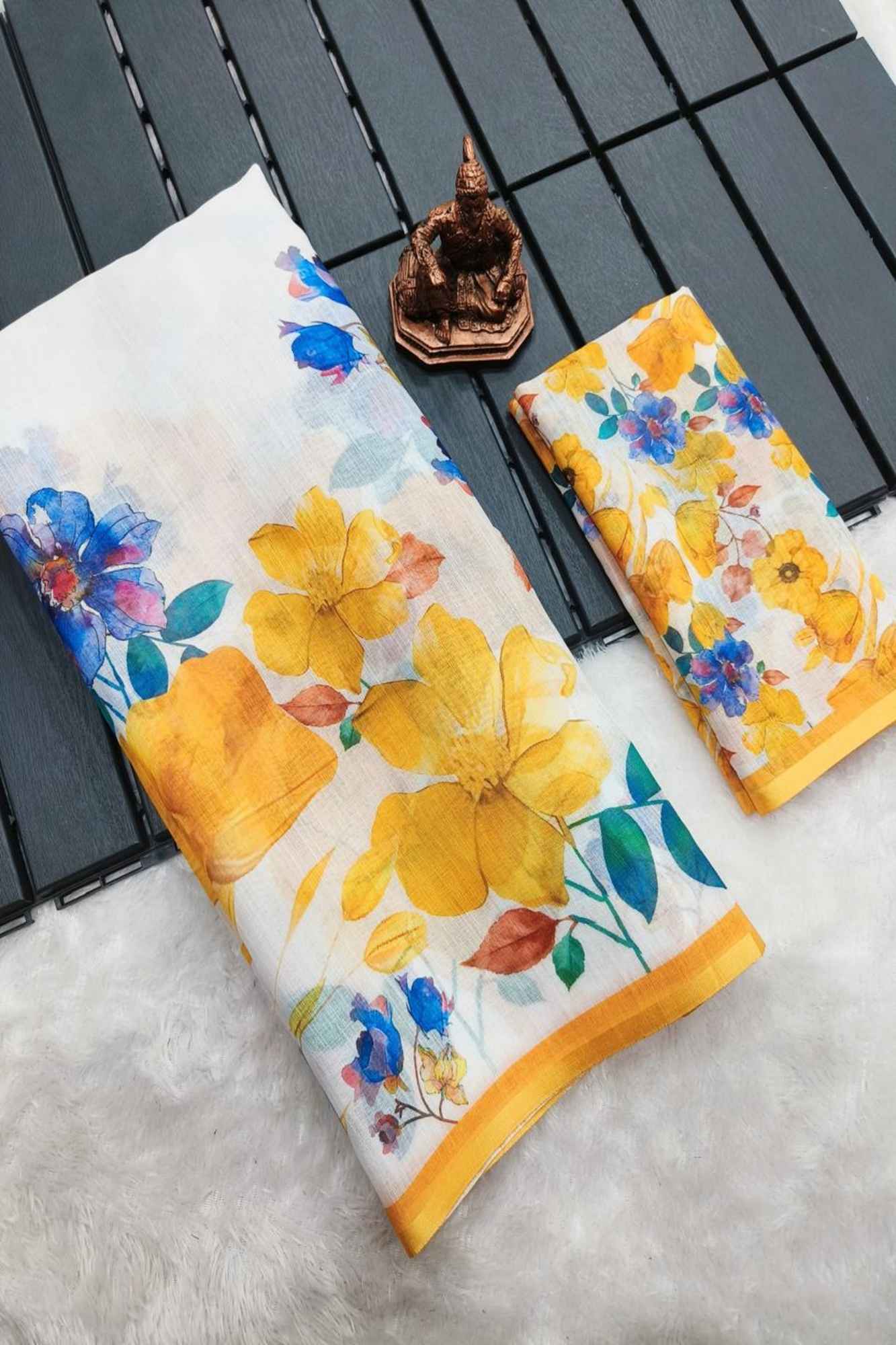 Linen with Vibrant Floral Digital Print Ready To Wear Saree