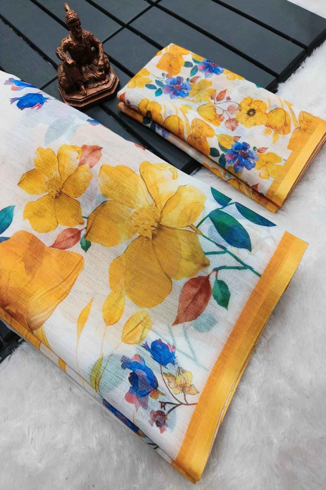 Linen with Vibrant Floral Digital Print Ready To Wear Saree