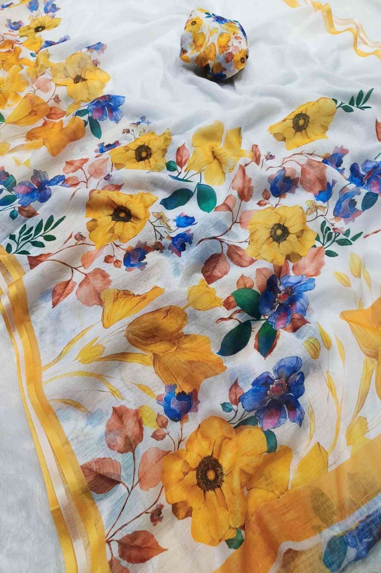 Linen with Vibrant Floral Digital Print Ready To Wear Saree