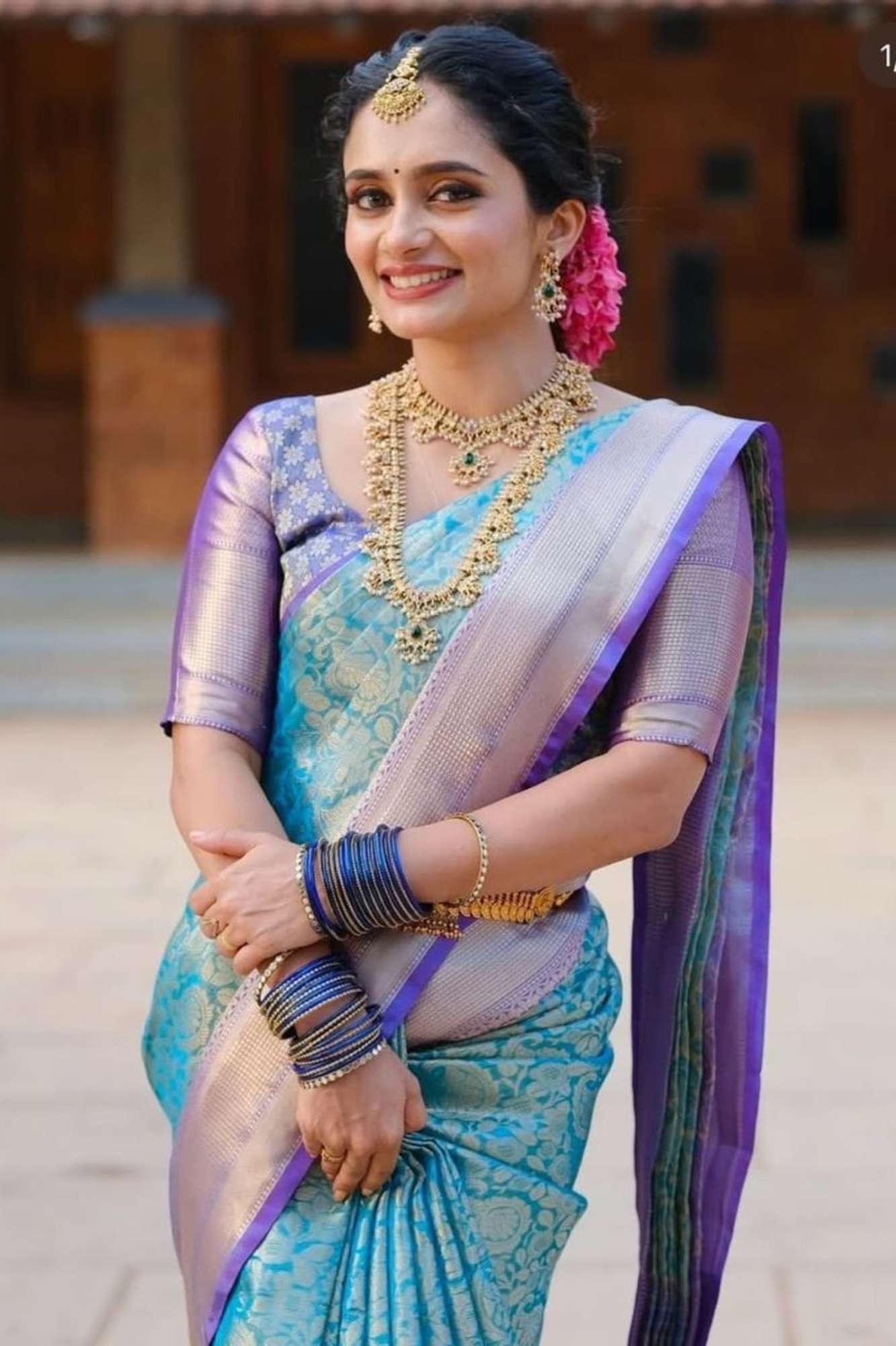 Zari Tissue Silk with Dual-Tone Peacock Motif Border Ready To Wear Saree