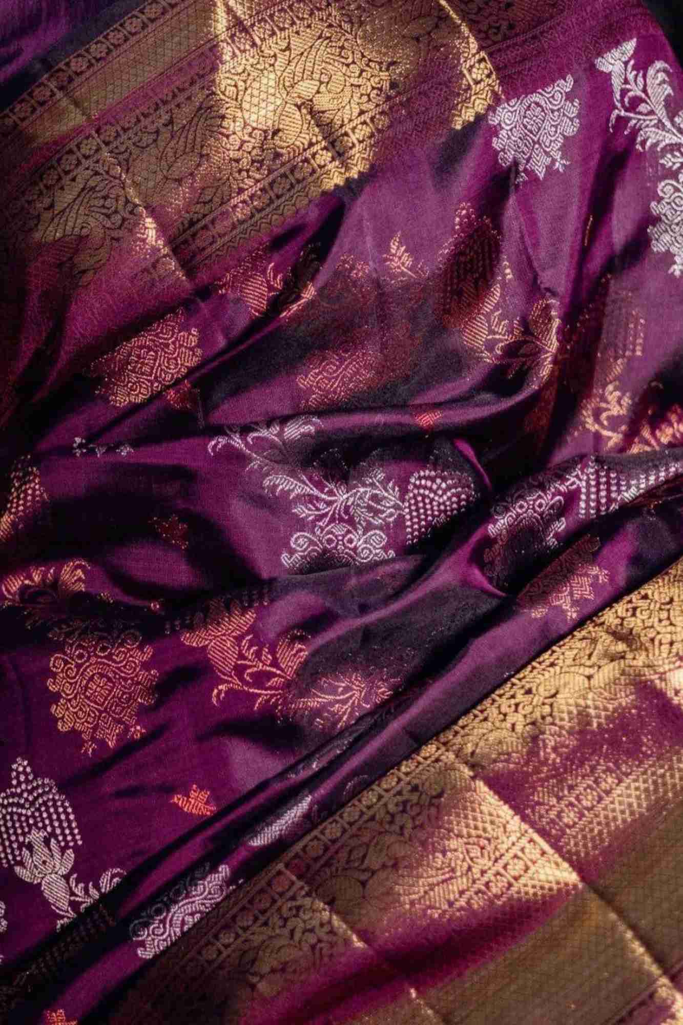 Soft Lichi Silk with Antique Zari & Peacock Motifs Ready To Wear Saree
