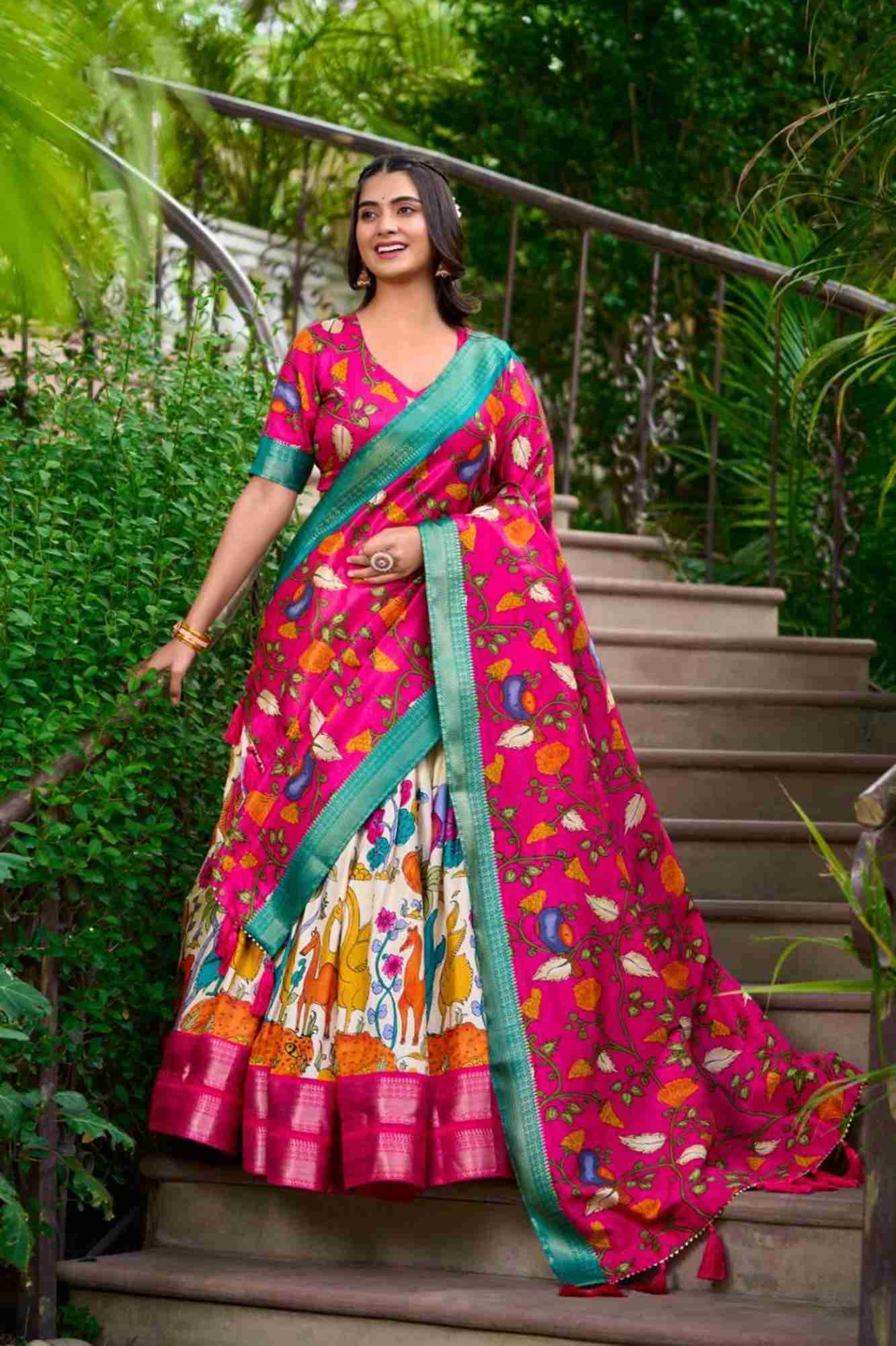 Vibrant Folk-Inspired Dola Silk Lehenga Set with Gotta Patti Dupatta
