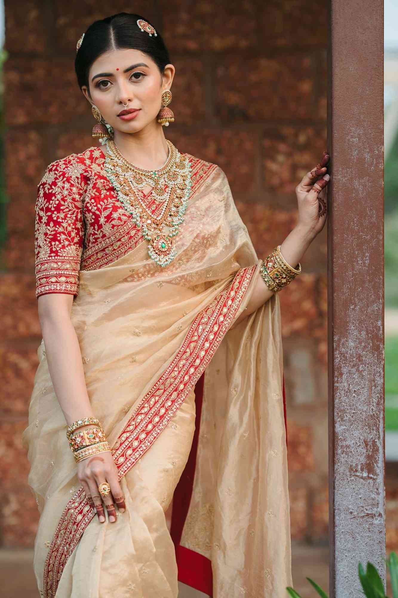 Jimi Chu Fabric with Embroidery Lace Border & Sequin Butti Work Ready To Wear Saree