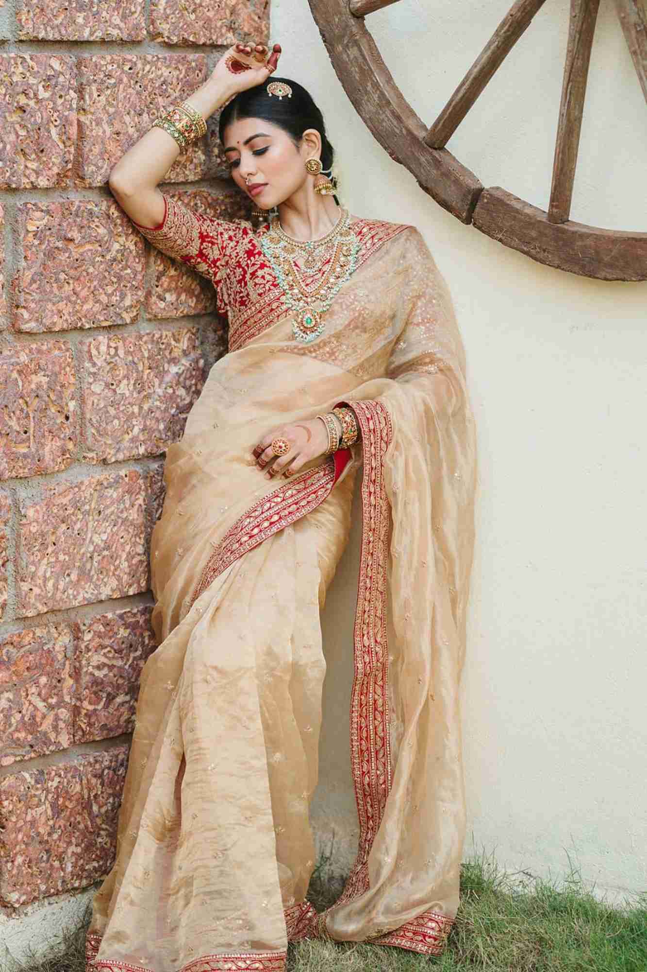 Jimi Chu Fabric with Embroidery Lace Border & Sequin Butti Work Ready To Wear Saree