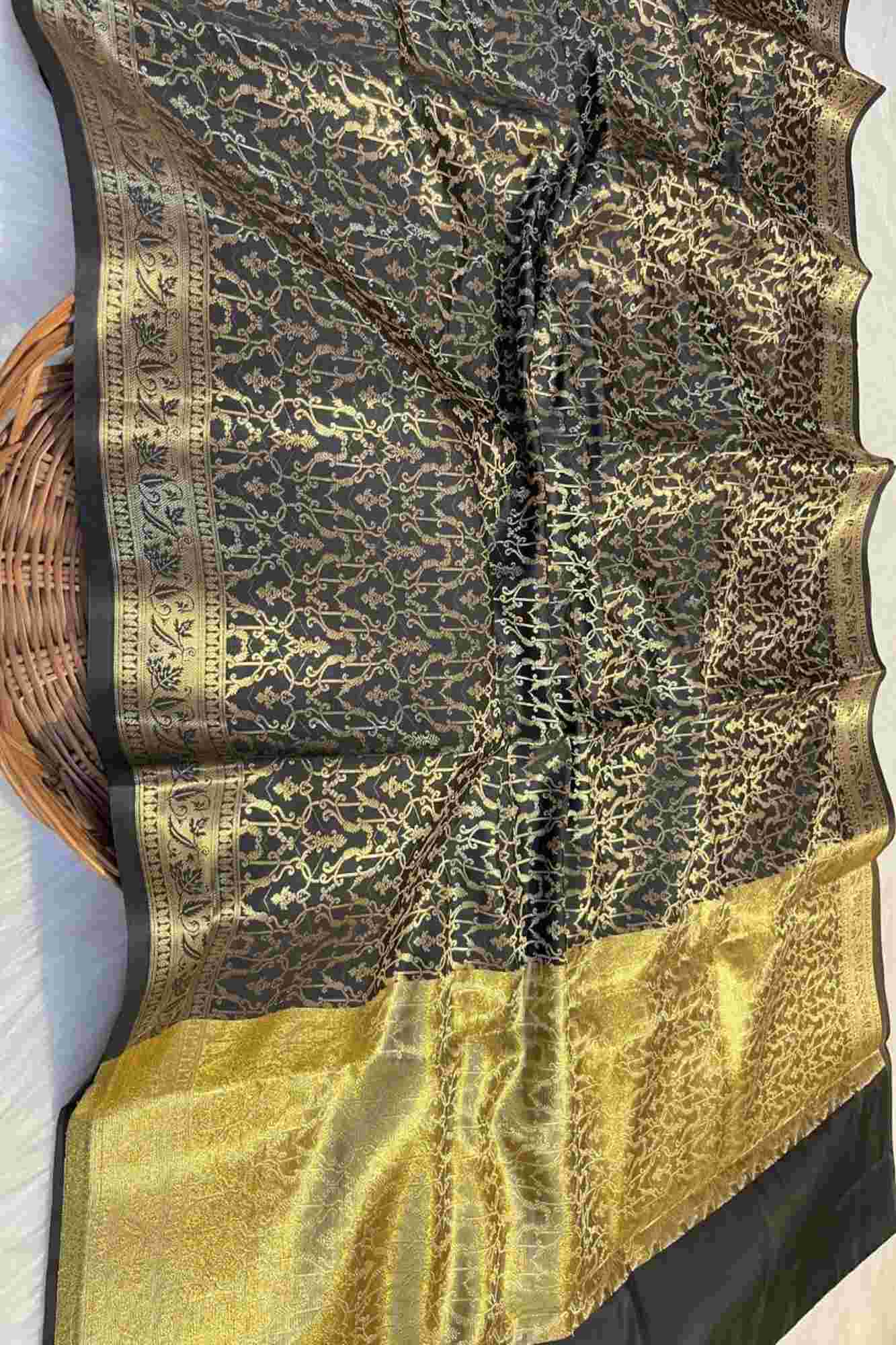 Black and Gold Katan Silk Inspired with Zari Weave Ready To Wear Saree