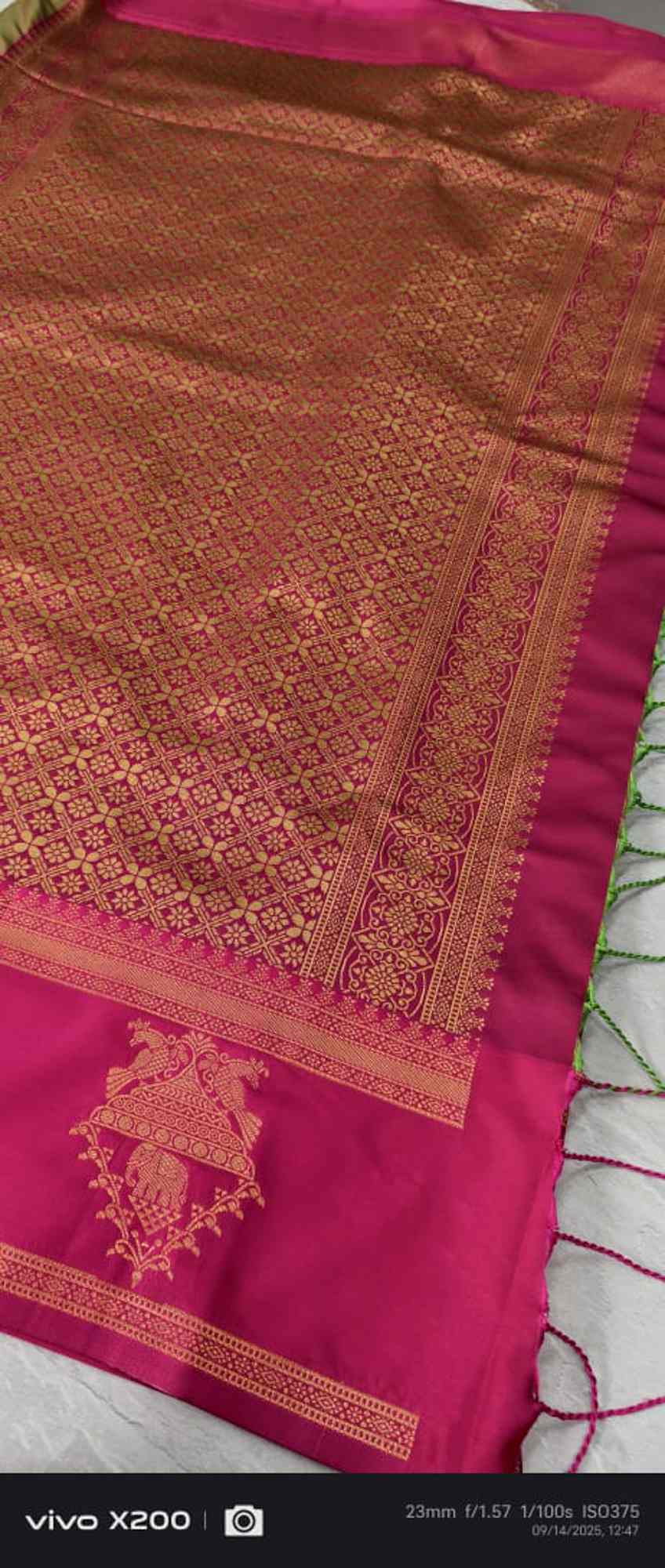 Green Dual Tone Kanchi Semi Silk Saree with Zari Buttas and Contrast Zari Border Prestitched Ready to wear saree