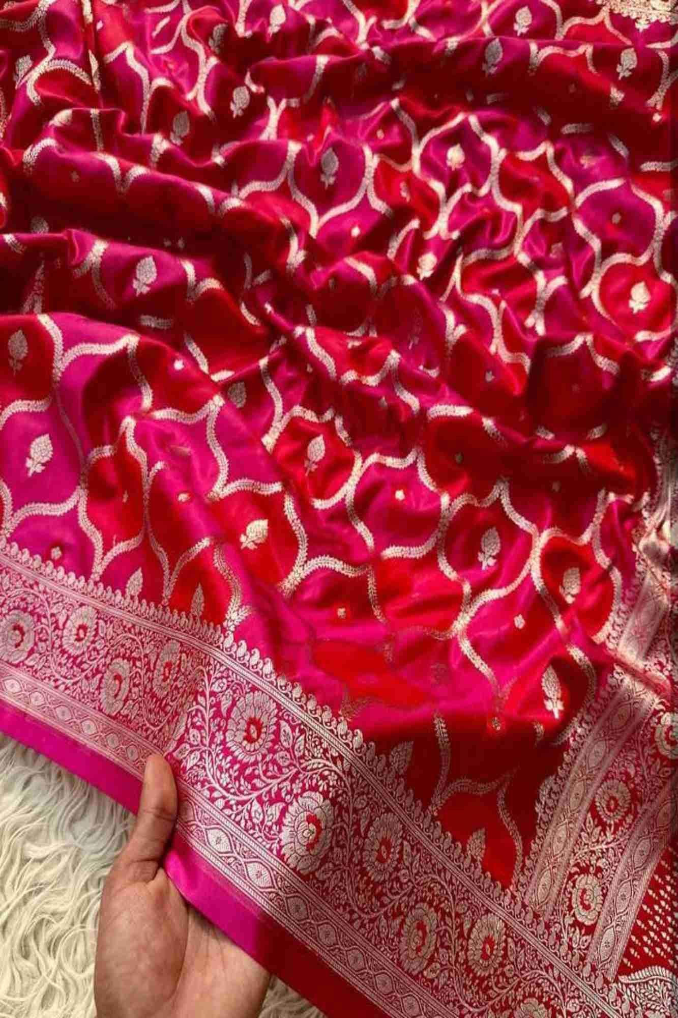 Mashru Silk with Intricate Zari Weaving and Floral Jaal Design Ready To Wear Saree