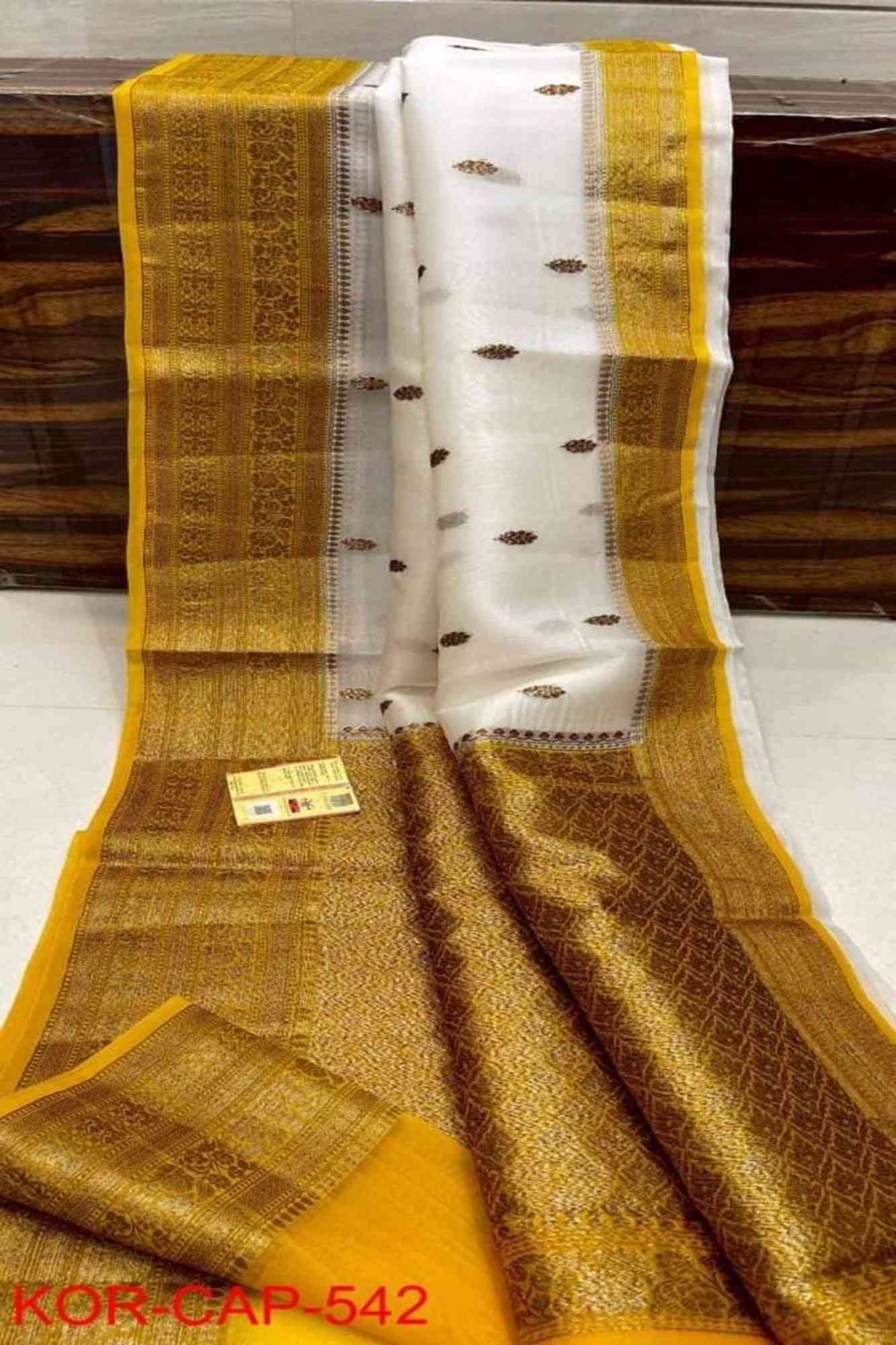 Kora silk with contrast Zari Border Ready To Wear Saree