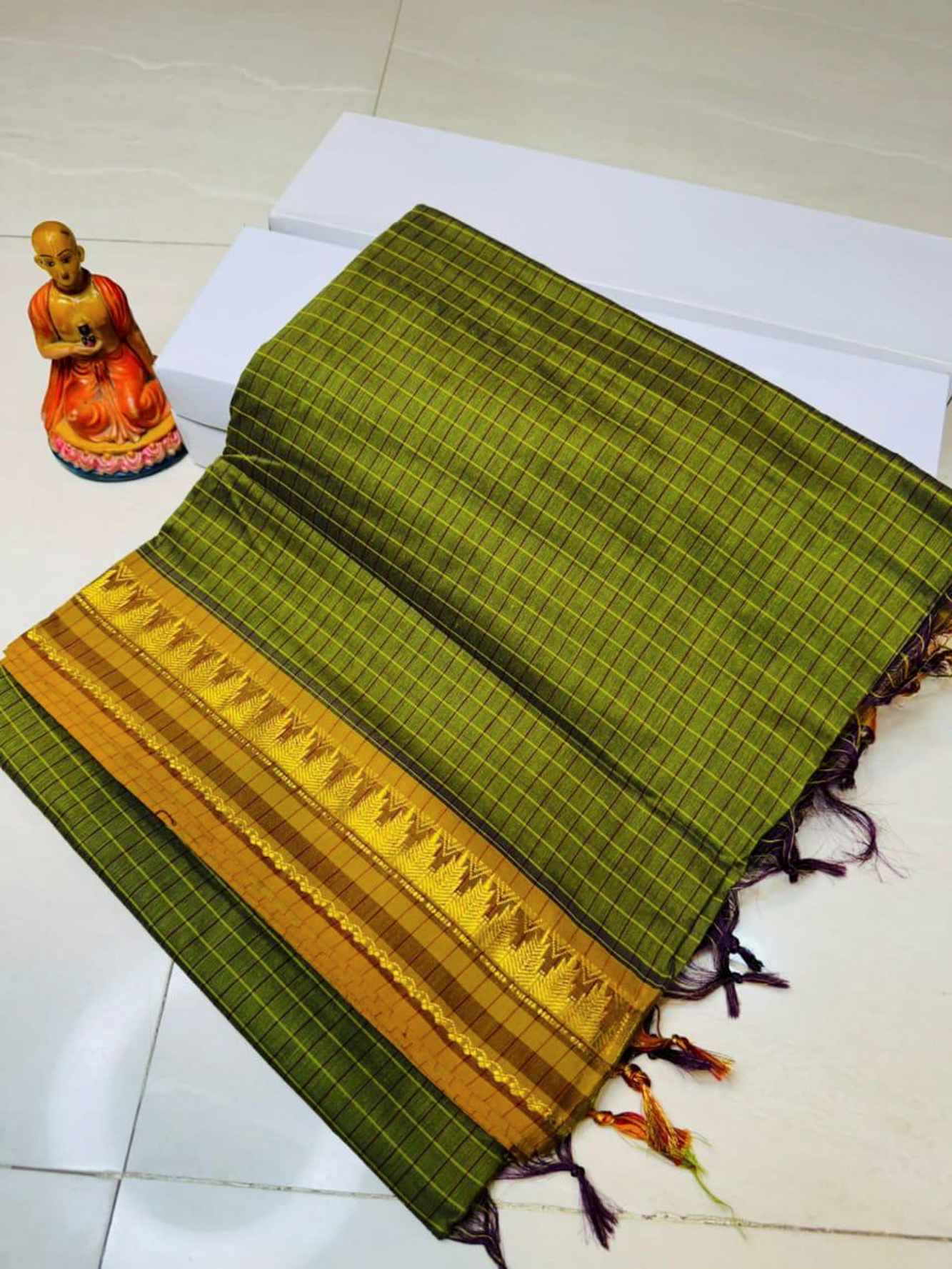 Cotton with Checked Weave & Border Ready To Wear Saree