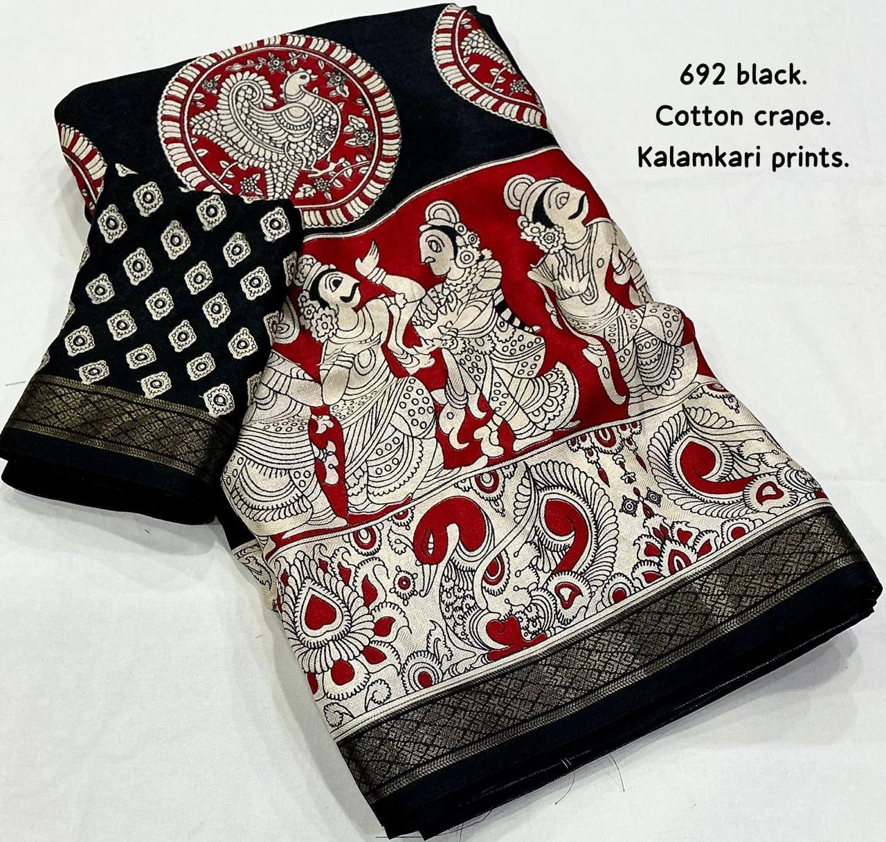 Cotton Crape Silk With Kalamkari Work Ready To Wear Saree