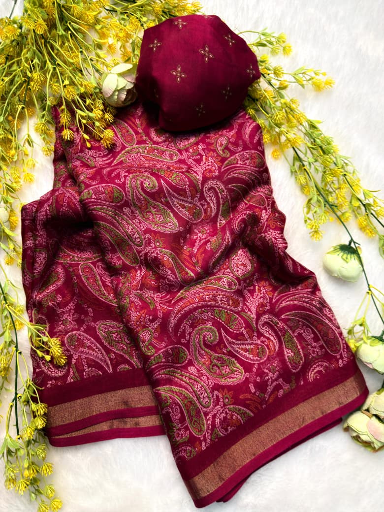 Kashmiri Pashmina pattern print Ready To Wear Saree
