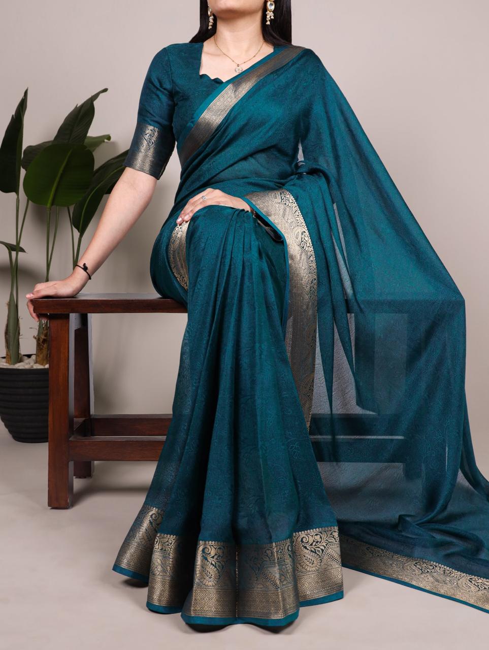 Lightweight, soft, and irresistibly smooth—this Marsh Mello  who adore comfort without compromising  Ready To Wear Saree