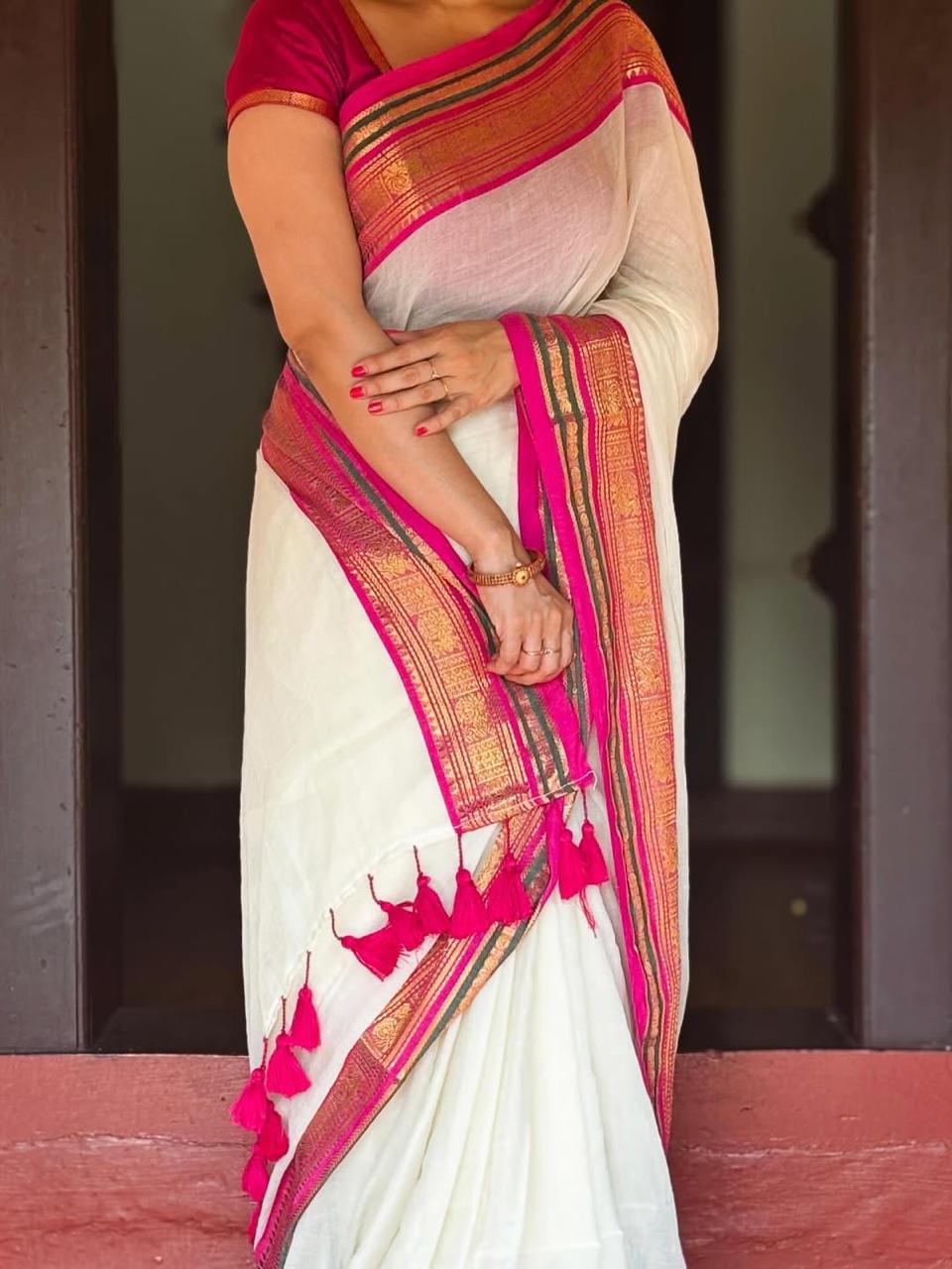 Traditional Temple Border Cotton with Woven Border Ready To Wear  Saree