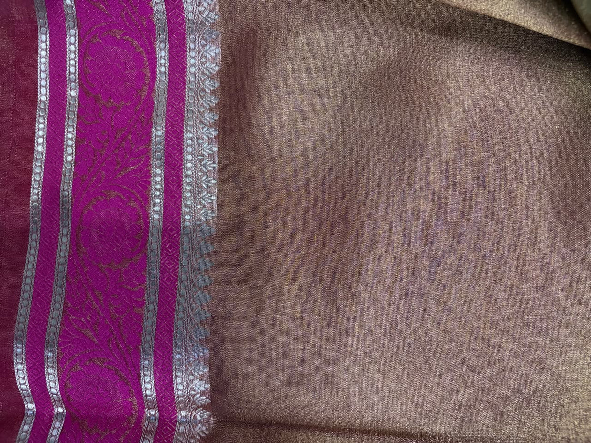 Sage Green Tissue Art Silk Saree with Contrast Thread Border | SHOBITAM