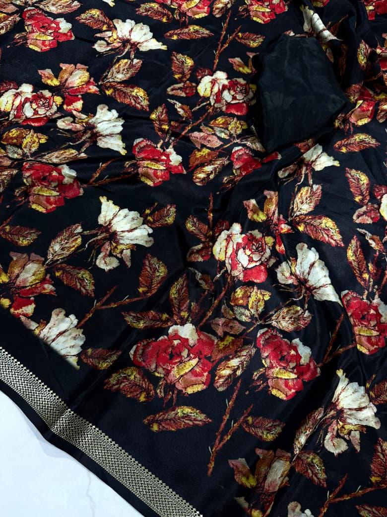 Floral Printed  Georgette With Zari Border  Ready To Wear Saree
