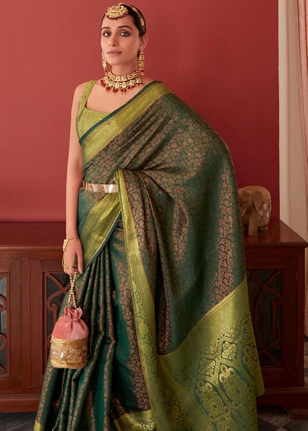 Banarasi Silk Inspired Floral Zari Jaal With Ornate Palla  Ready To Wear Saree