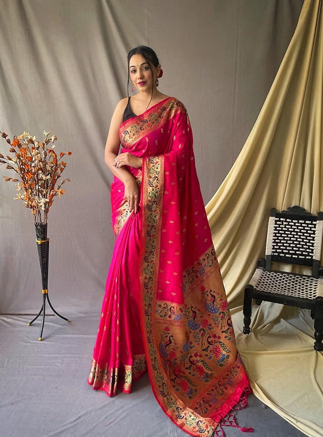 Kanjivaram Inspired Soft Silk Paithani Woven Palla Wrap In One Minute saree