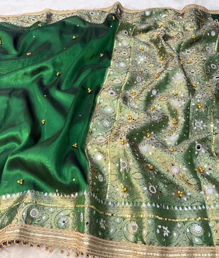 Tissue Silk with designer Palla and Ghngroo Emblliesd Prestich saree