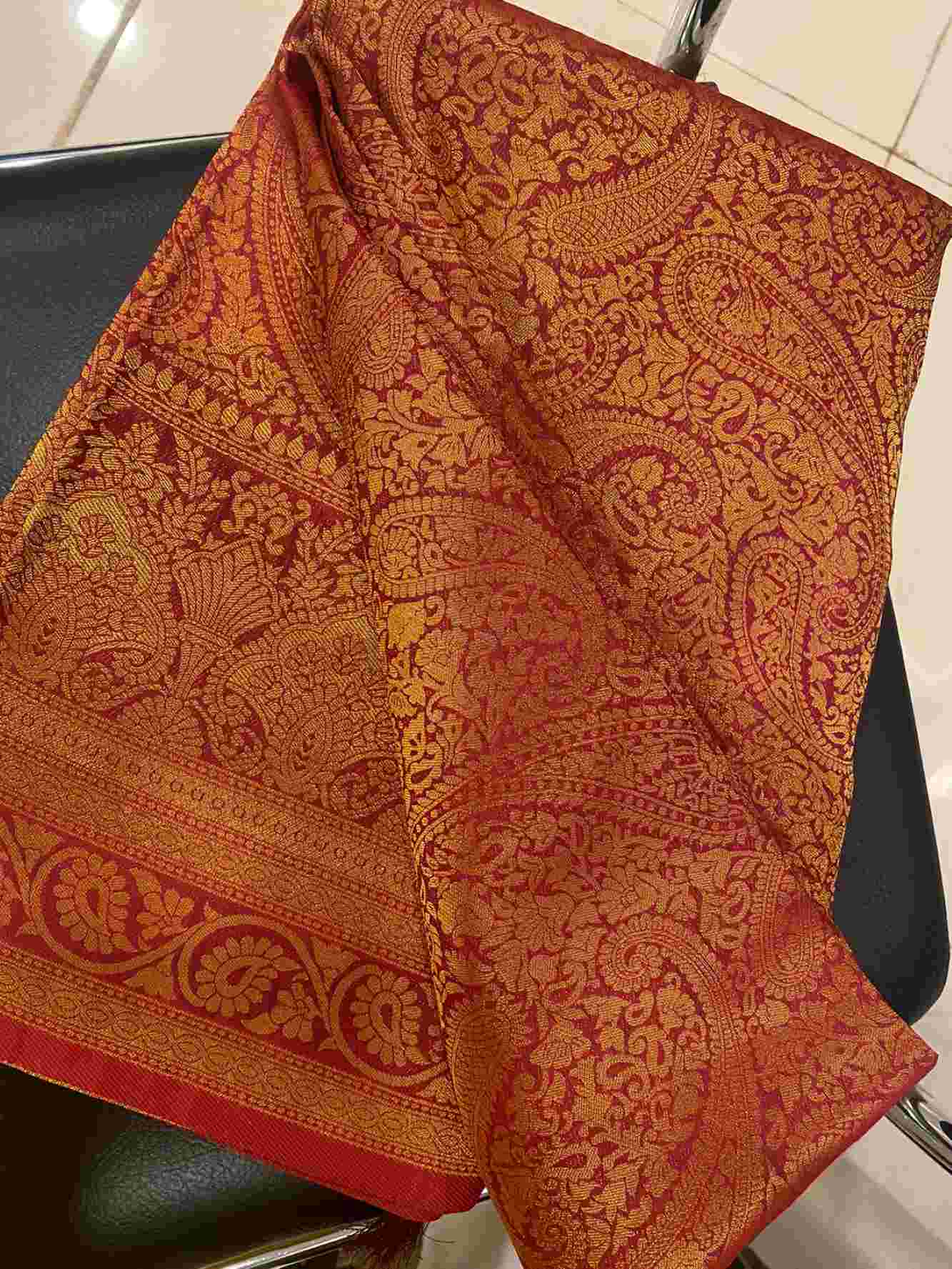 Ready To Wear Festive Rich Kanchipuram Red Dhoop Chaanv Wrap in 1 minute saree