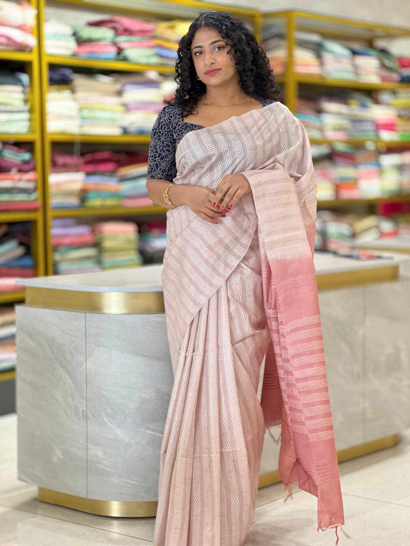 Ready to Wear Handwoven Kota Silk Staple with Dupion Doby stitched prestitched saree