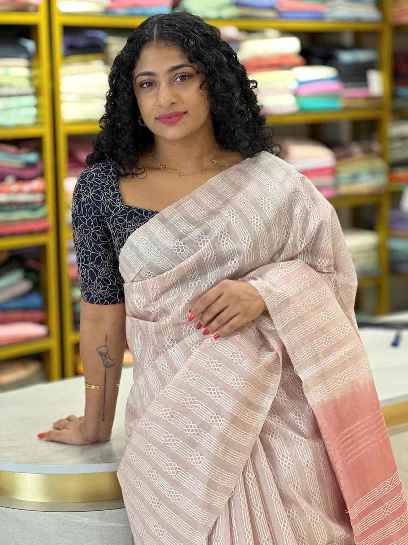 Ready to Wear Handwoven Kota Silk Staple with Dupion Doby stitched prestitched saree