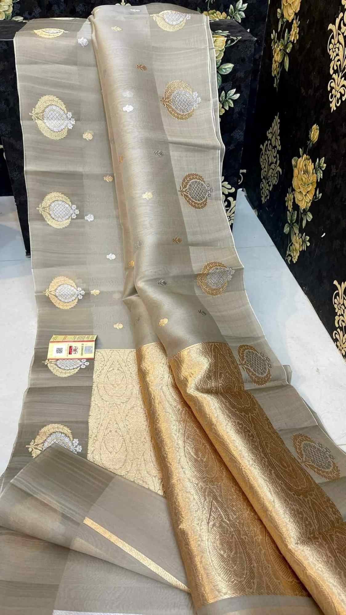 Premium Kota Silk Organza With Jacquard Weave Motifs & Ornate Palla Ready To Wear Saree