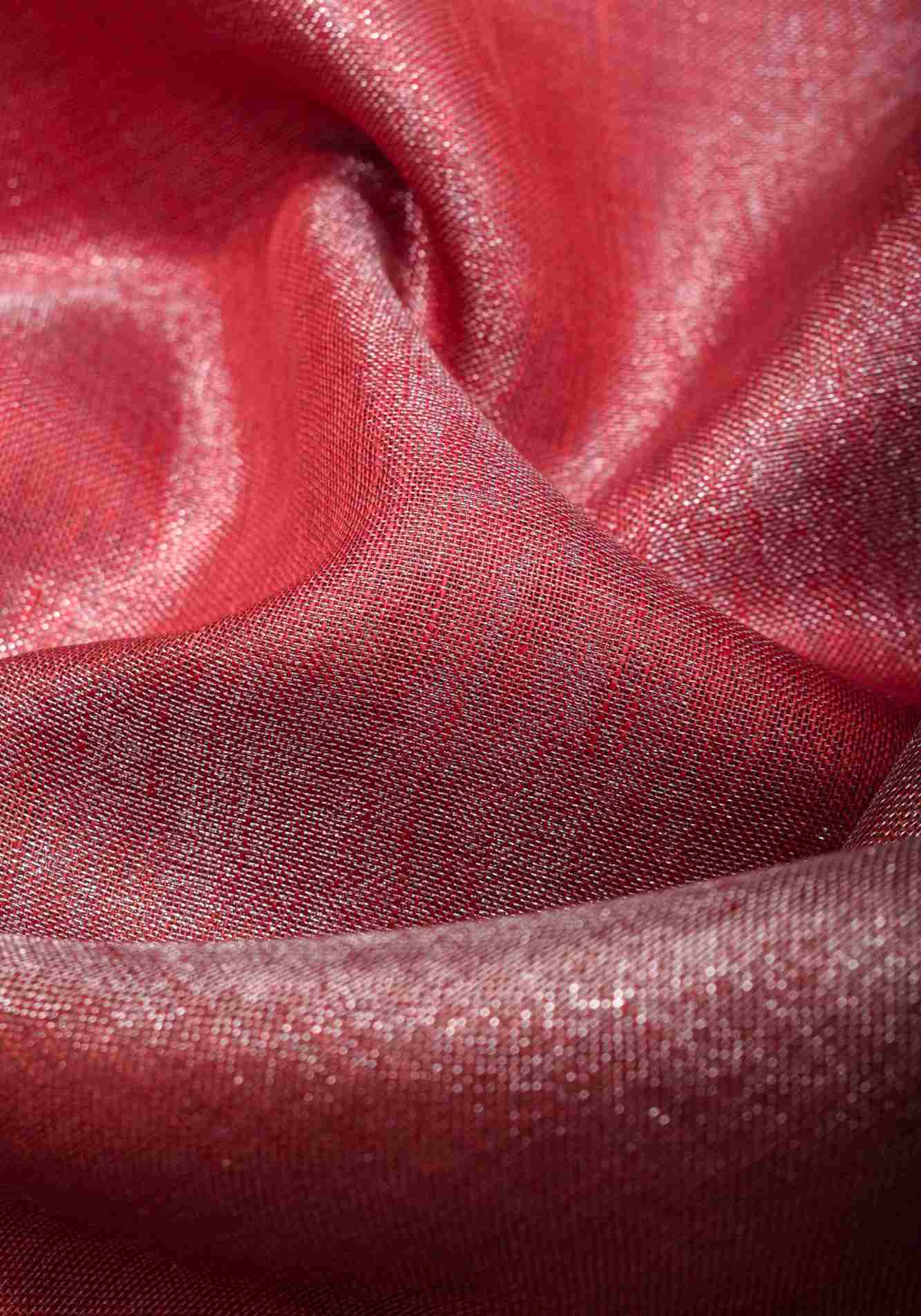 Pomegranate Ombre Tissue Linen Ready To Wear Saree with Silver Ribbed Borders