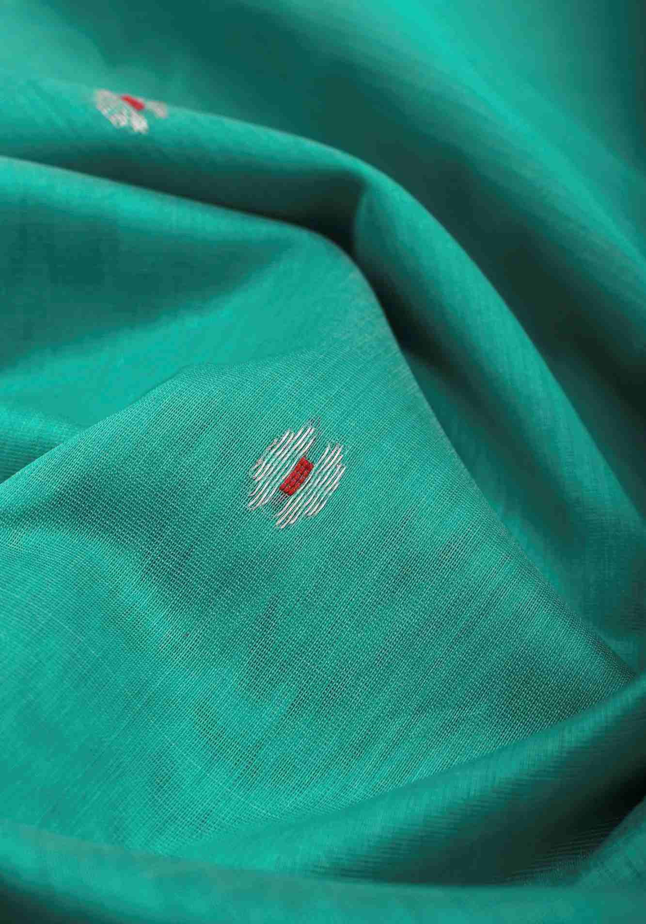 Handwoven Maheshwari Silk Cotton Saree  in Teal with minimal zari borders| Ready to Wear Sarees