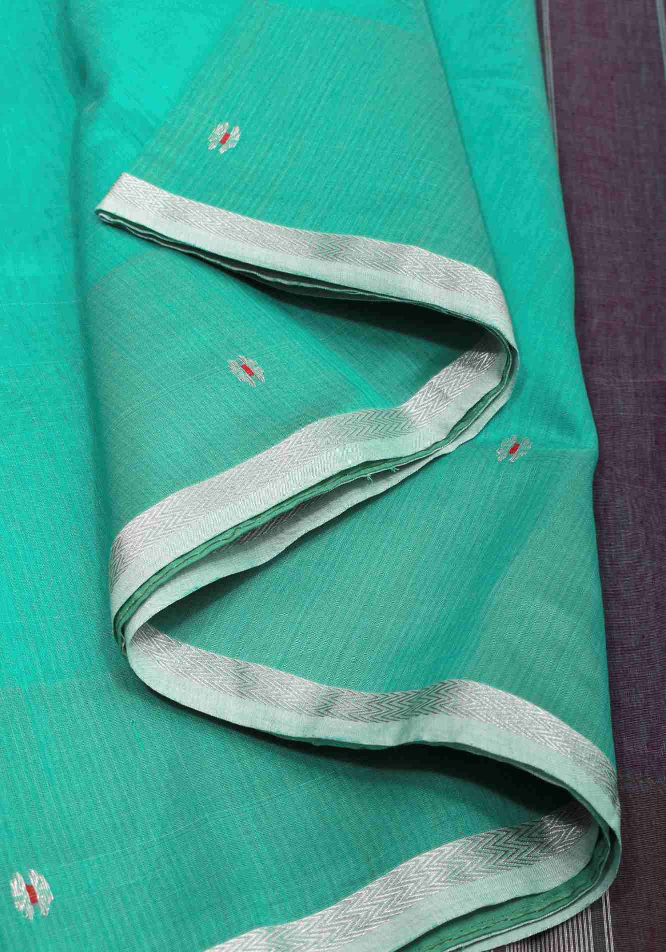 Handwoven Maheshwari Silk Cotton Saree  in Teal with minimal zari borders| Ready to Wear Sarees