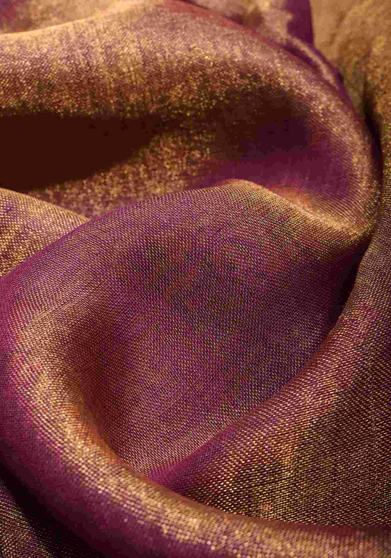 Purple and Gold Tissue by Linen Saree with Zari Border