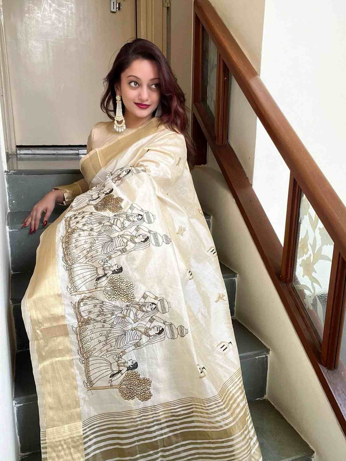 Exquisite Kalamkari Embroidered ready to wear saree Wrap in 1 minute saree