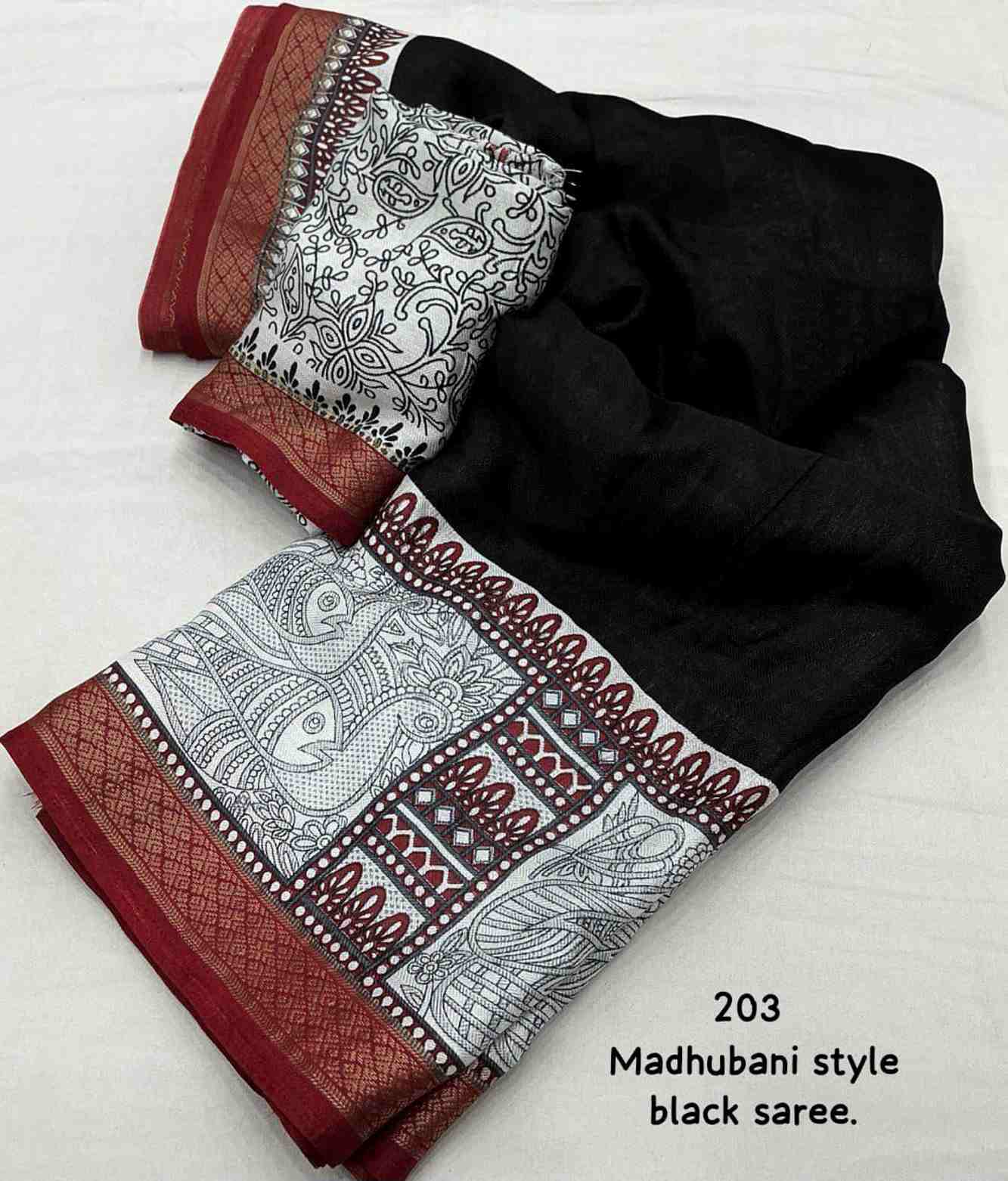 Elegant Madhubani Print Soft Cotton Saree with Self-Woven  & Zari Pattu Border Ready To Wear Saree