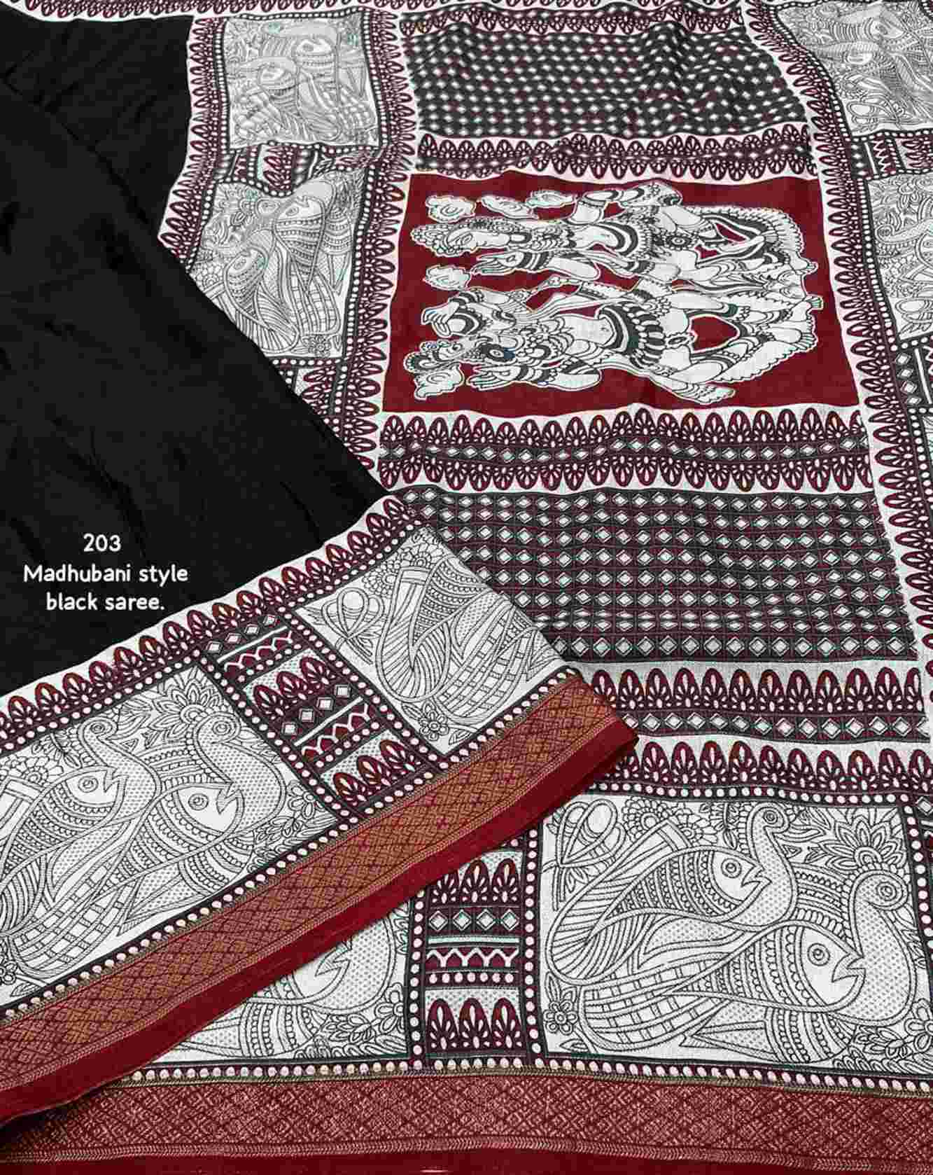 Elegant Madhubani Print Soft Cotton Saree with Self-Woven  & Zari Pattu Border Ready To Wear Saree