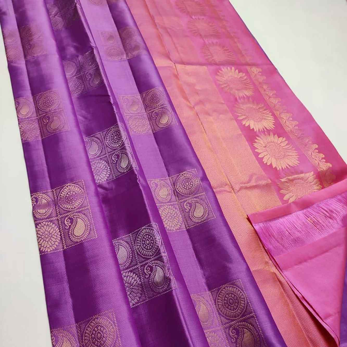 Banarasi Silk With Zari Butta Overall Wine  & Contrast Pink Pallu Ready To Wear Saree