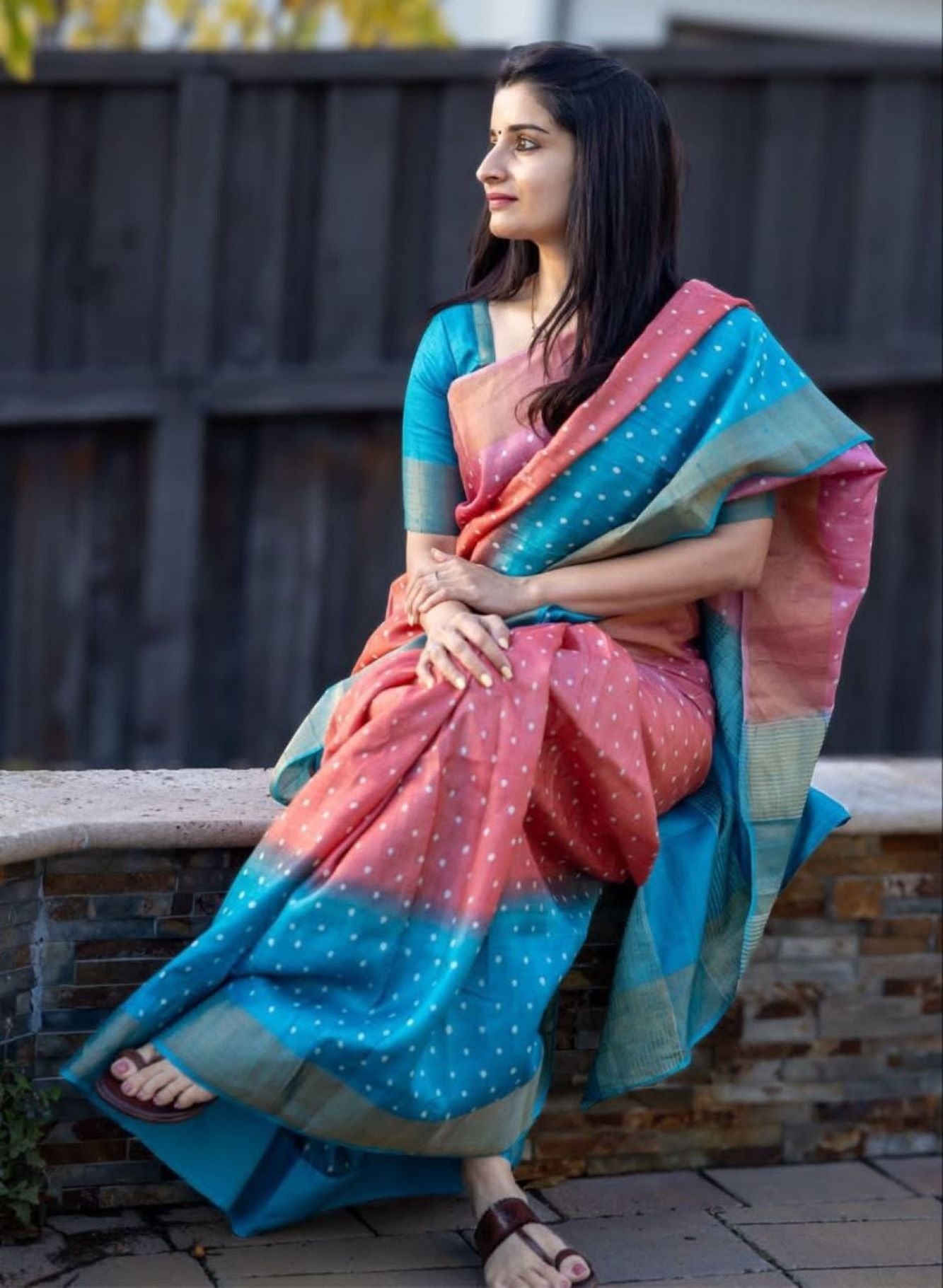 Dual 90s Style Digital Polka Printed With Golden Zari Border wrap in one minute saree