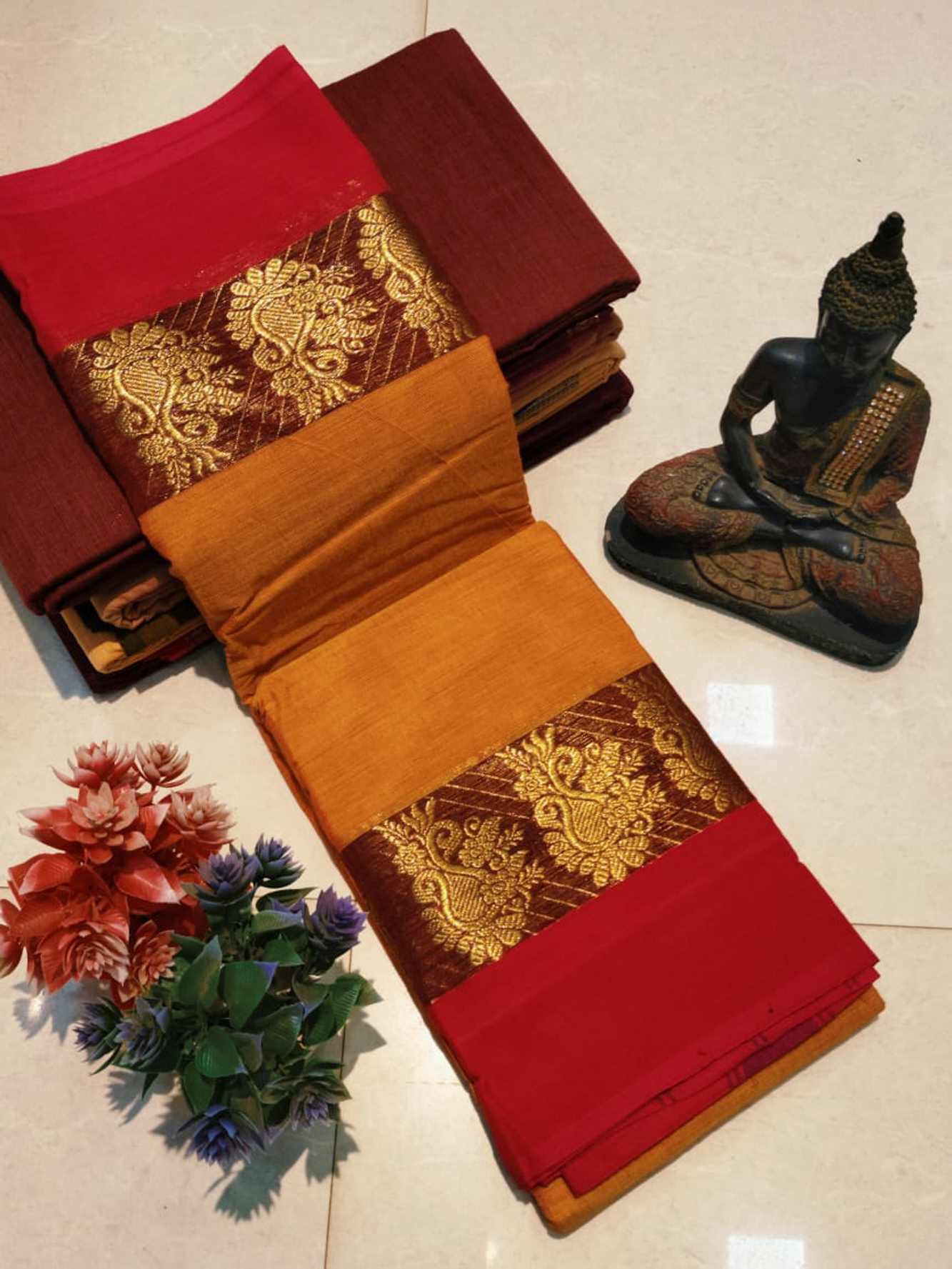 Mangalagiri With Pure Cotton & Kanchi Zari Border  Wrap in 1 minute Saree