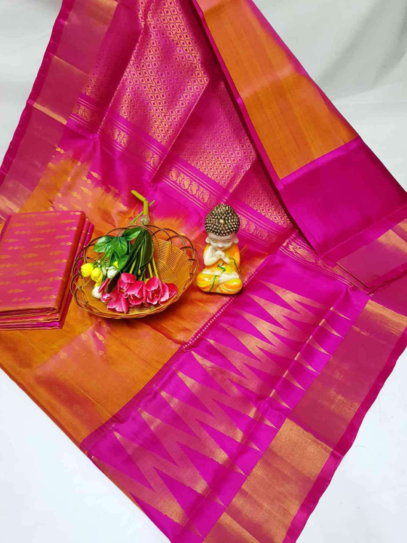 Uppada Pattu Anchulatha Temple Border Pure Silk prepleated ready to wear saree