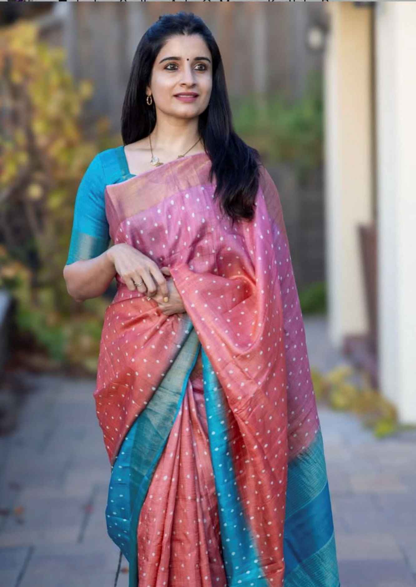 Dual 90s Style Digital Polka Printed With Golden Zari Border wrap in one minute saree