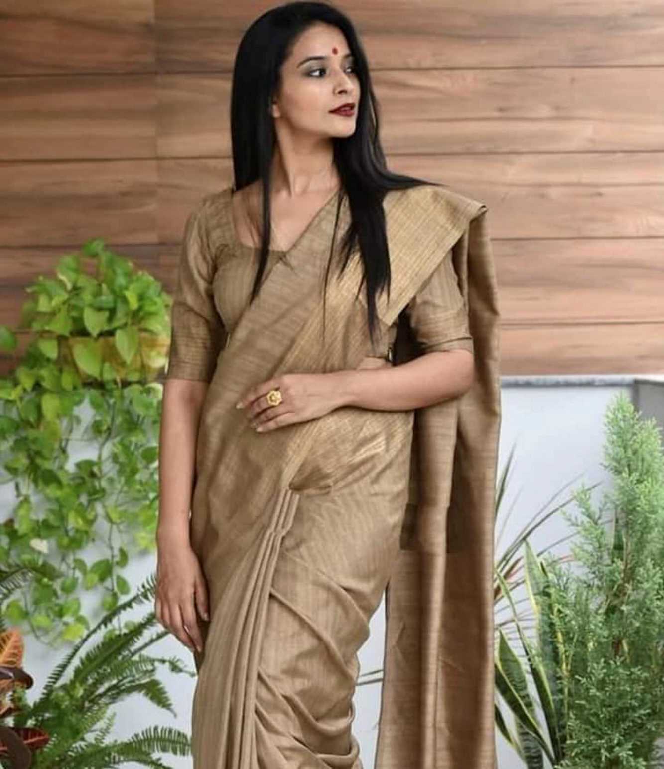 soft golden Classy Handloom Bapta Silk with zari Border  Wrap in 1 minute saree