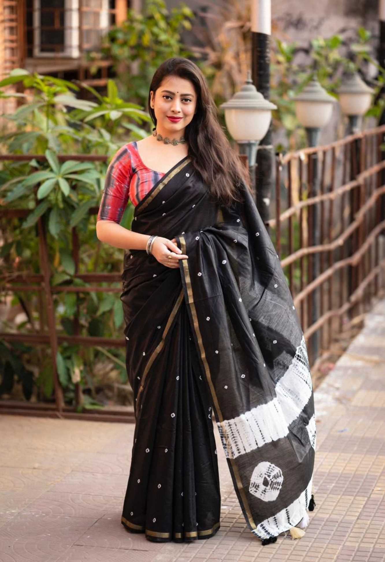 Chanderi Cotton with handloom Block Printed & Shibori Pallu With  1 minute Saree