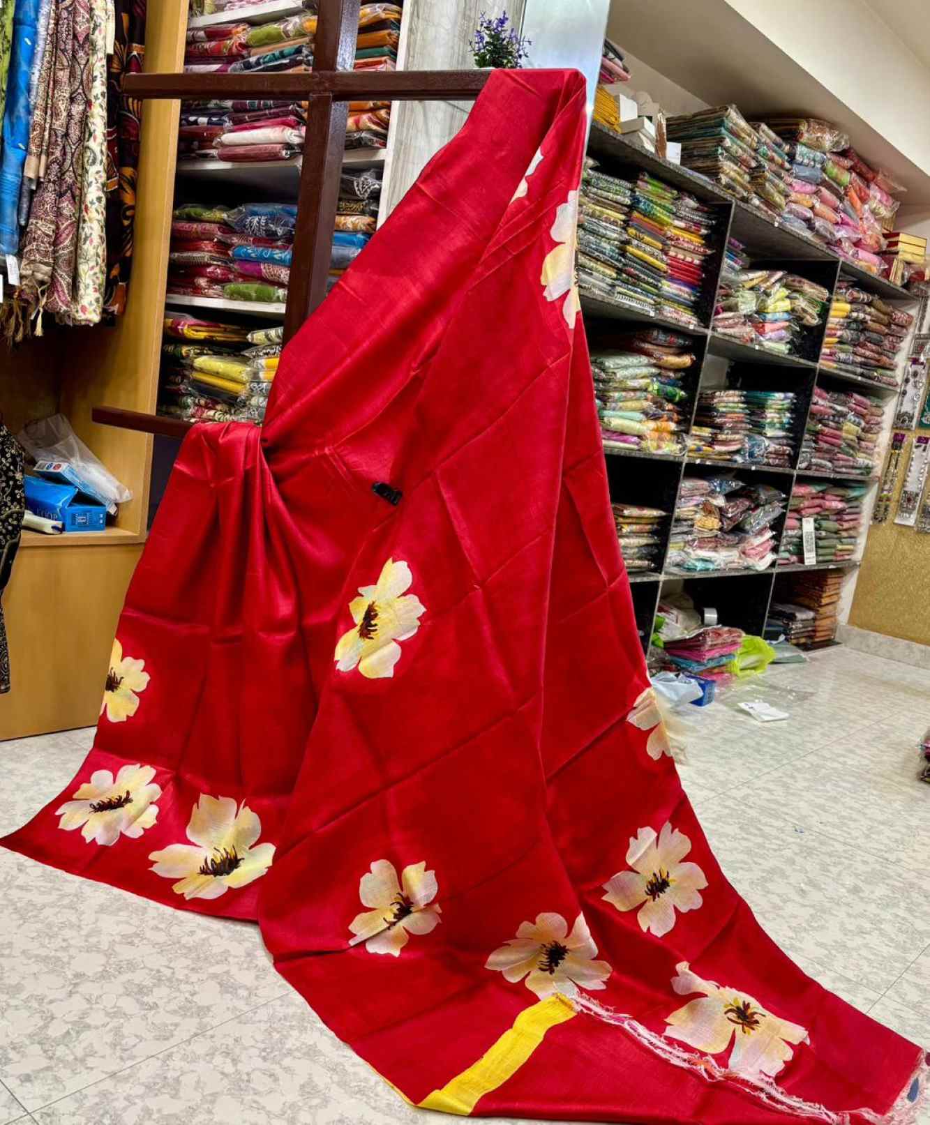 Silk Mark Certified Authentic And  Pure Tussar Silk  Floral Design Pre-Stitched Saree