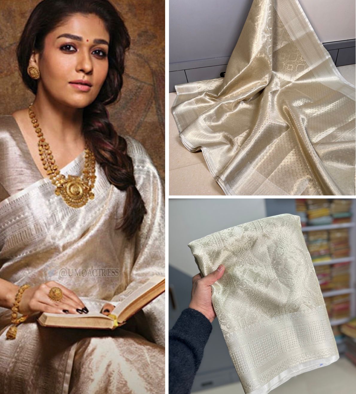 Naintaara  Inspired Off White Tissue Silk Zari Border Wrap in 1 Minute Saree