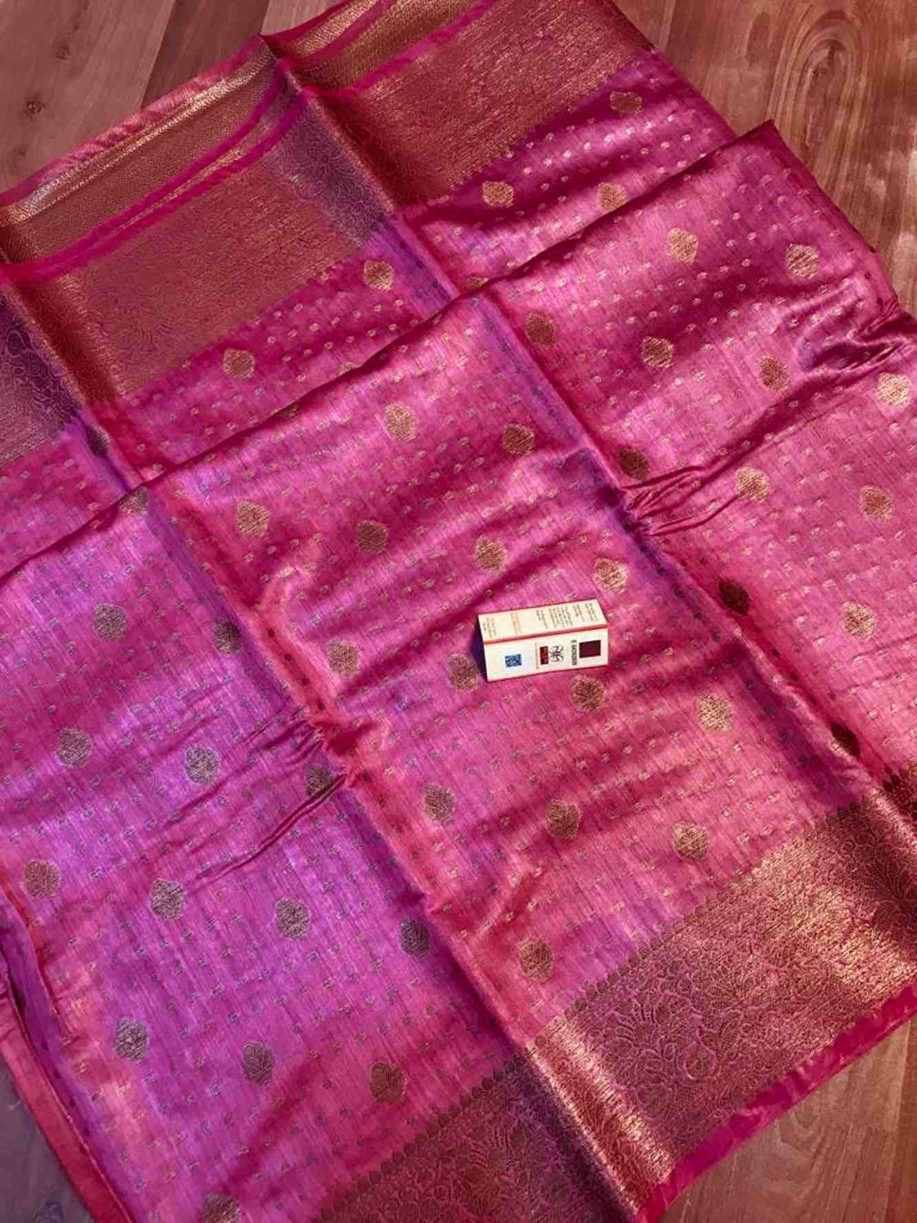 Pure Munga Tussar Silk   Meenakari Woven  Butta &  Ornate Border 1 Minute Saree