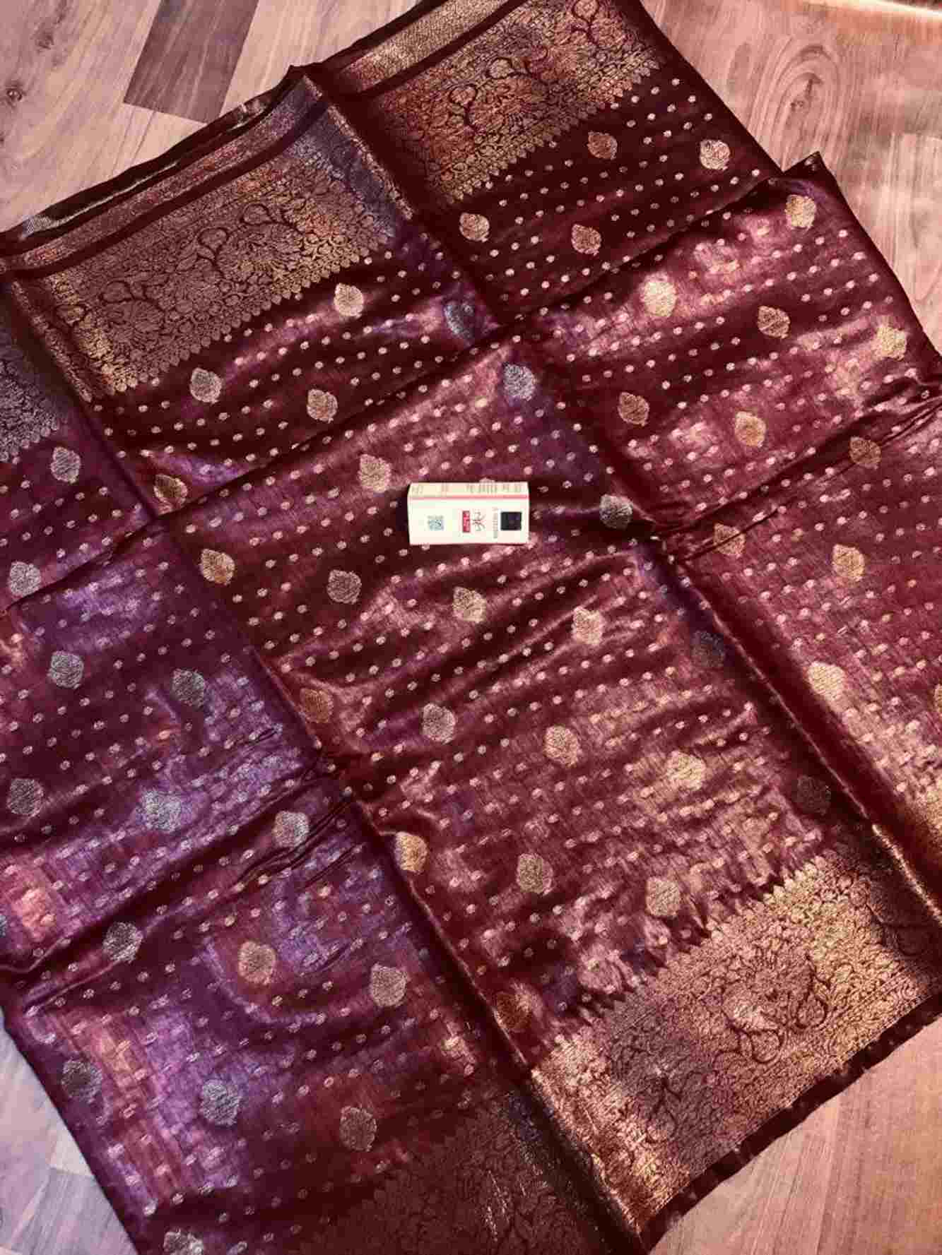 Pure Munga Tussar Silk with Meenakari Weaving Butta &  Bordered Pre Drape Saree