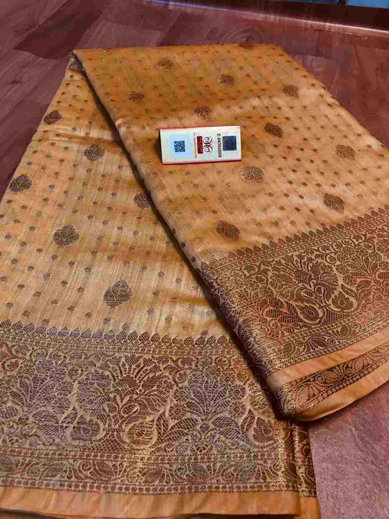 Meenakari Interwoven  Butta Pure Tussar Silk with Banarasi Bordered Pre Drape Saree