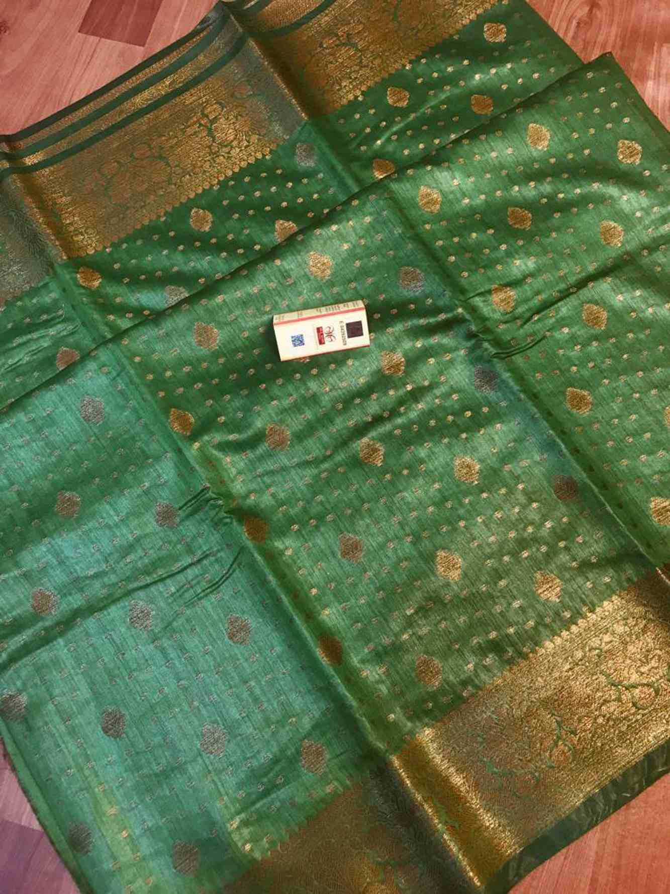 Pure Tussar Silk Meenakari Weaving Butta &  Banarasi Bordered Pre Drape Saree