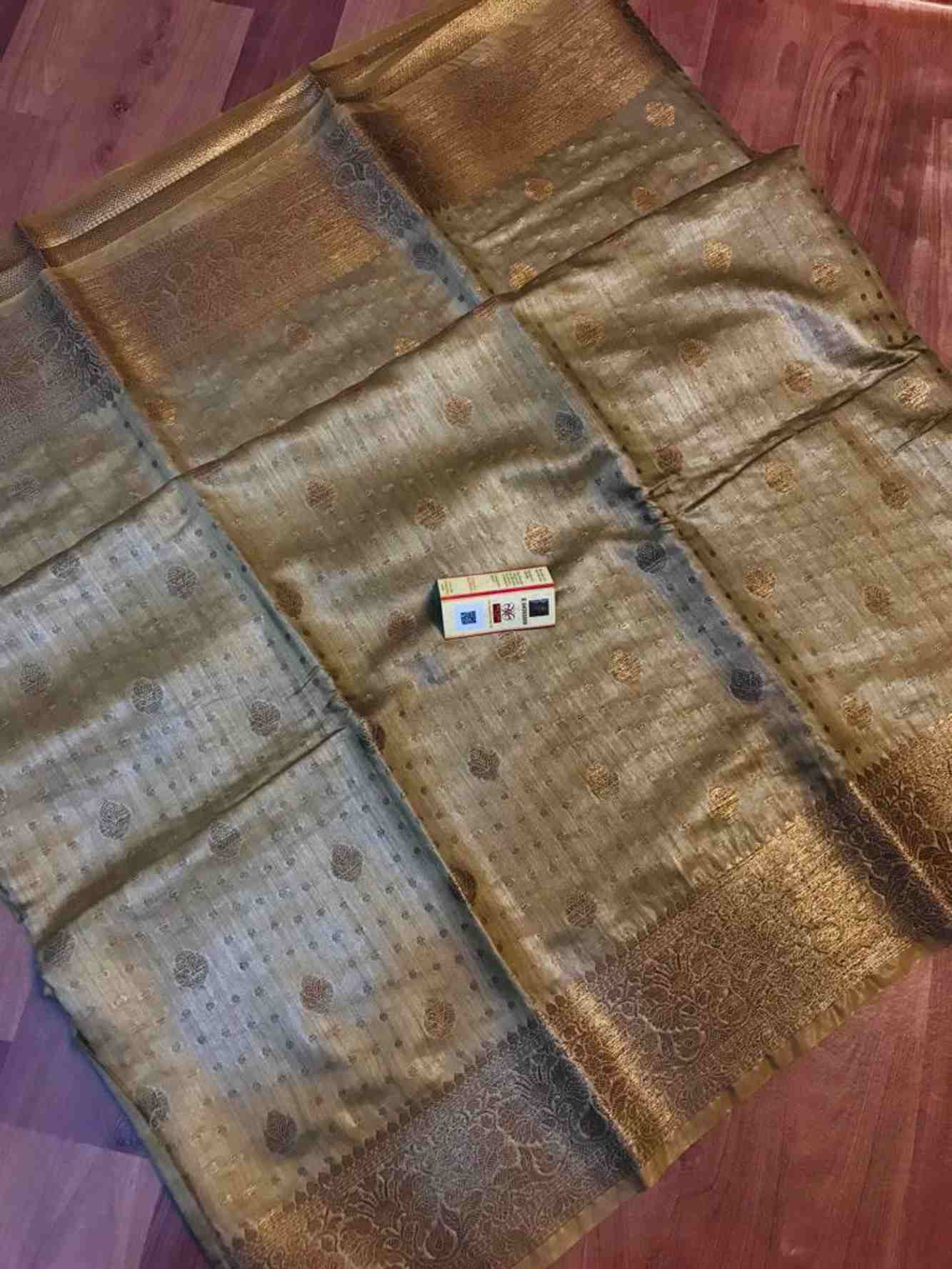 Ready To Wear Pure Munga Tussar Silk Meenakari Buttas Interwoven & Banarasi Bordered Saree