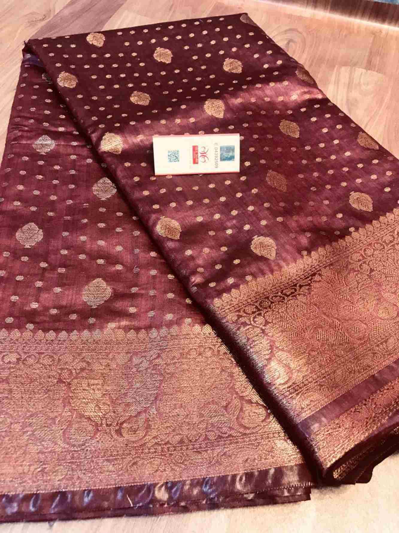 Pure Munga Tussar Silk with Meenakari Weaving Butta &  Bordered Pre Drape Saree