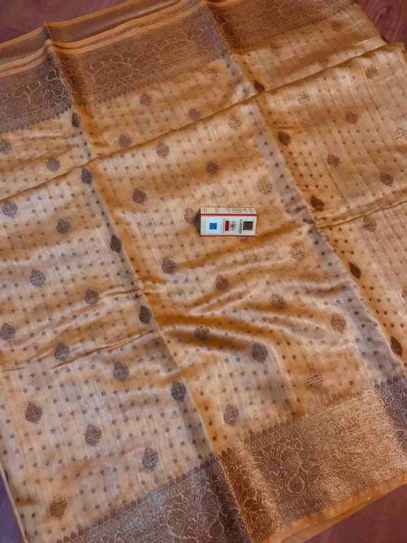 Meenakari Interwoven  Butta Pure Tussar Silk with Banarasi Bordered Pre Drape Saree