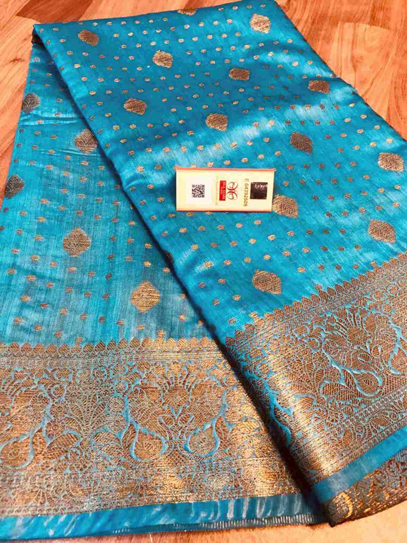 Prestitched Pure Munga Tussar Silk with Meenakari Weaving Butta &  Banarasi Bordered Saree